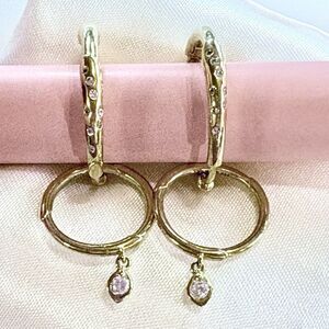 Authentic PANDORA Flower Stem Gold Plated Hoop Dangle Earrings 267927CZ